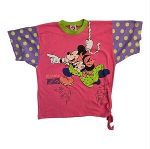 Vintage 1990s Y2k Disney Mickey Minnie Mouse Colorful Polka Dot Graphic T-Shirt